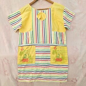 Vintage Cartoon Panda Lounge Dress Medium Bright Multicolored Striped Bow Kawaii